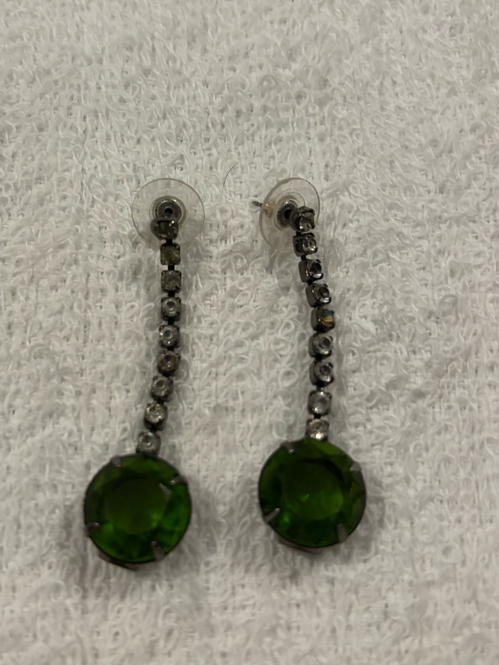 KJL Kenneth J Lane Unique Long Dangle Green Rhinestone Earrings